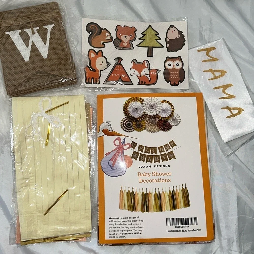 Luxomi Designs Woodland Baby Shower Decorations Mama Bear Sash Burlap Banner Set